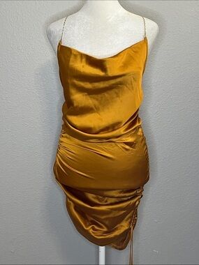Dolls Kill Horoscopez Satin Mini Dress Gold Size XS NWT